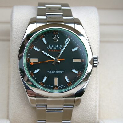 Rolex 116400GV Milgauss Watch Black Dial Green Crystal