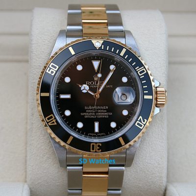 Rolex 16613 Submariner Watch 18K/SS Black Dial