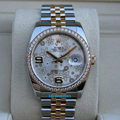 Rolex 116243 Datejust 36MM Floral Dial Diamond Bezel Jubilee