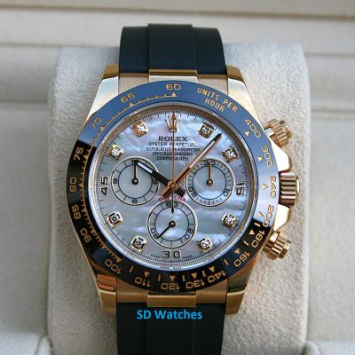 Rolex 116518 Daytona 18K YG Oysterflex Watch MOP Diamond