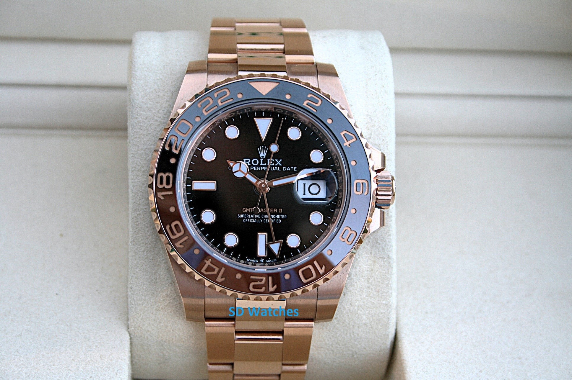 Rolex 126715CHNR GMT Master II 18K Rose Gold Rootbeer