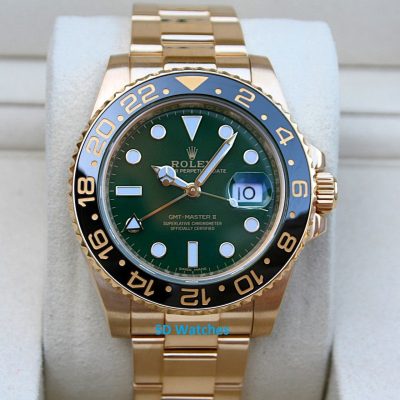 ROLEX 116718 GMT MASTER II 18K YELLOW GOLD GREEN DIAL