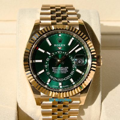 Rolex 336938 SKY-DWELLER YELLOW GOLD GREEN DIAL JUBILEE NIB