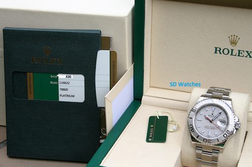 IMG_7330 | SD Watches Rolex stainless steel watch in a beige display box with green trim and Rolex logo, plus a blue 'SD Watches' watermark.